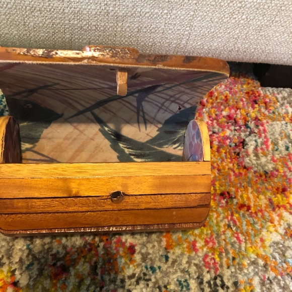 VTG 70s Boho wooden box mini bag handle crossbody - Picture 5 of 7